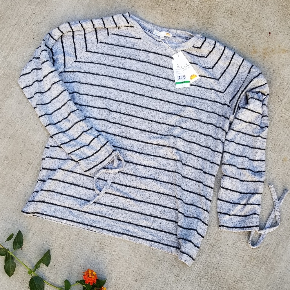 heather gray/black striped long sleeve tee